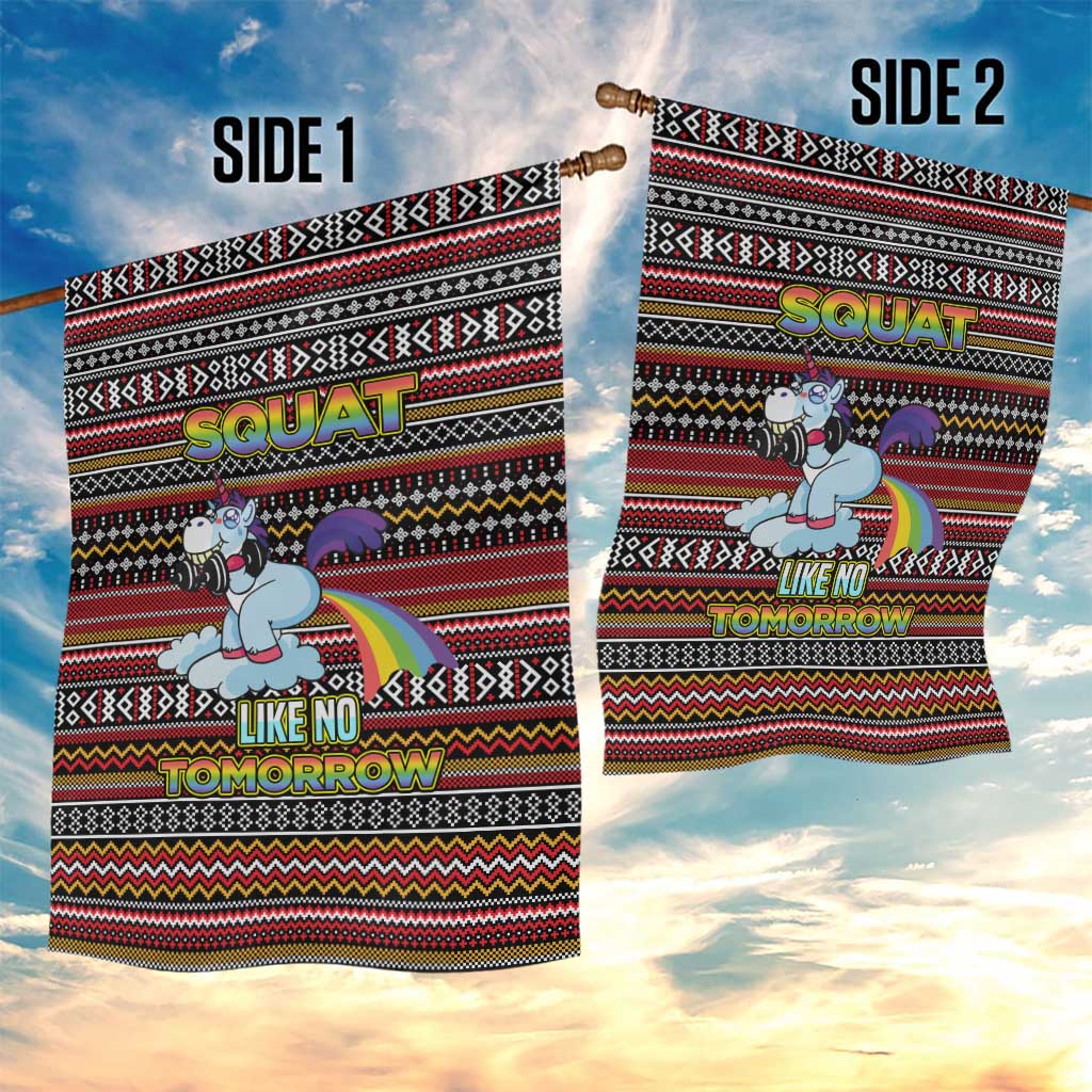 Funny Unicorn Workout Garden Flag with Squat Like No Tomorrow Quote and Rainbow Tribal - Wonder Print Shop
