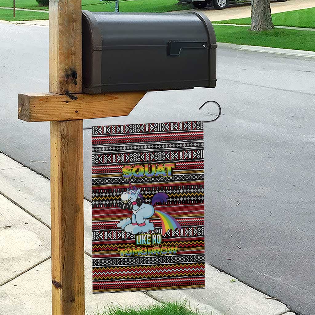 Funny Unicorn Workout Garden Flag with Squat Like No Tomorrow Quote and Rainbow Tribal - Wonder Print Shop