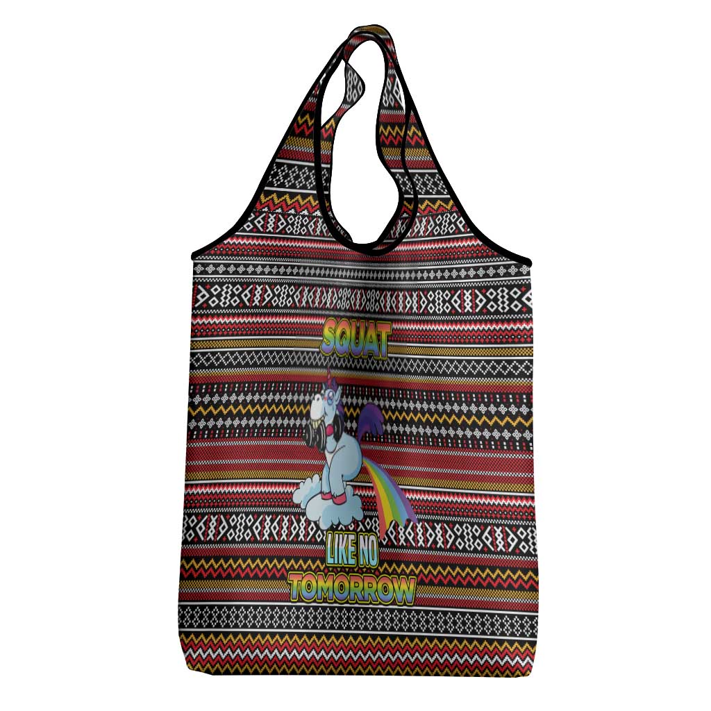 Funny Unicorn Workout Grocery Bag with Squat Like No Tomorrow Quote and Rainbow Tribal - Wonder Print Shop