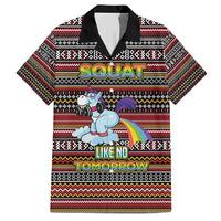 Funny Unicorn Workout Hawaiian Shirt with Squat Like No Tomorrow Quote and Rainbow Tribal - Wonder Print Shop