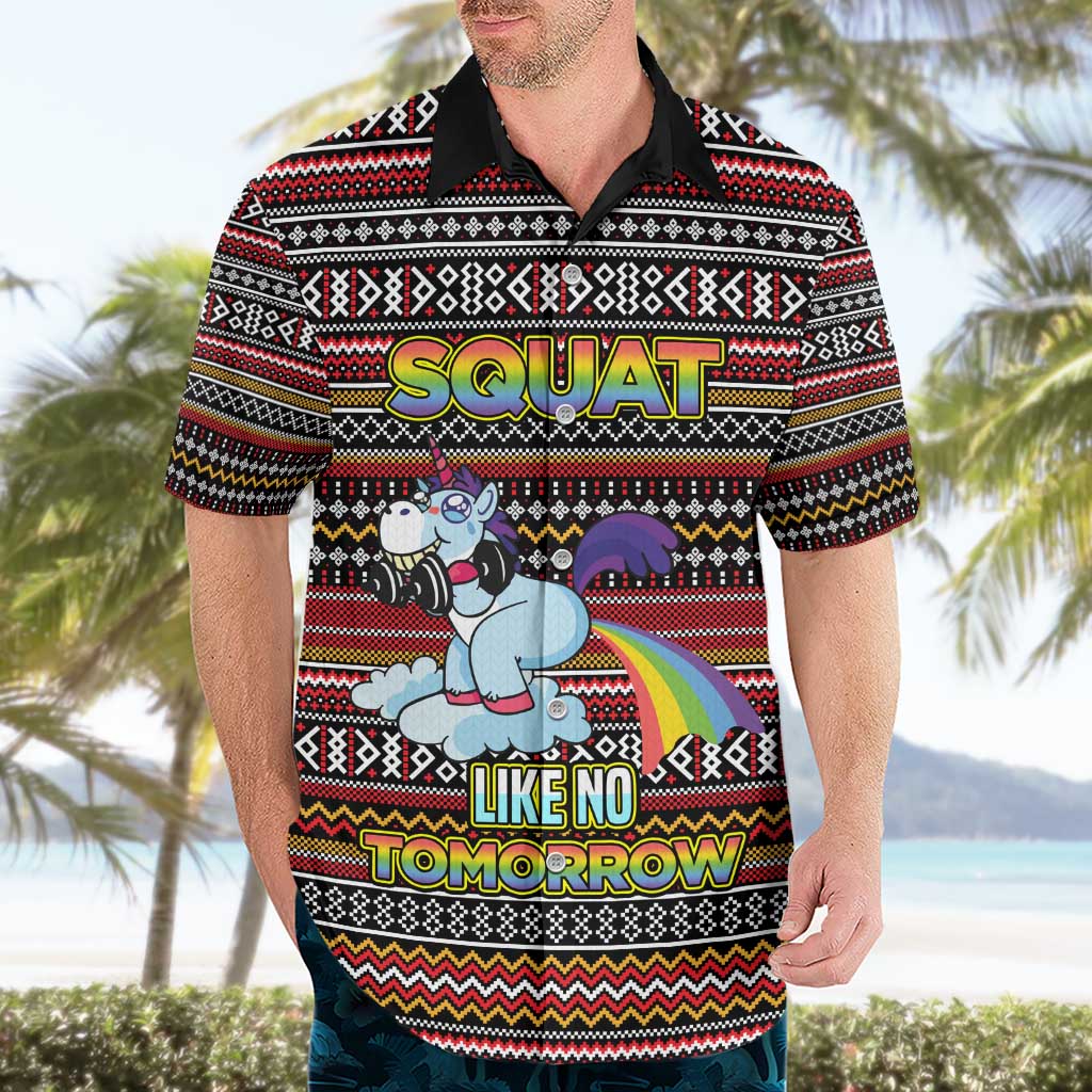 Funny Unicorn Workout Hawaiian Shirt with Squat Like No Tomorrow Quote and Rainbow Tribal - Wonder Print Shop
