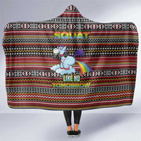 Funny Unicorn Workout Hooded Blanket with Squat Like No Tomorrow Quote and Rainbow Tribal - Wonder Print Shop