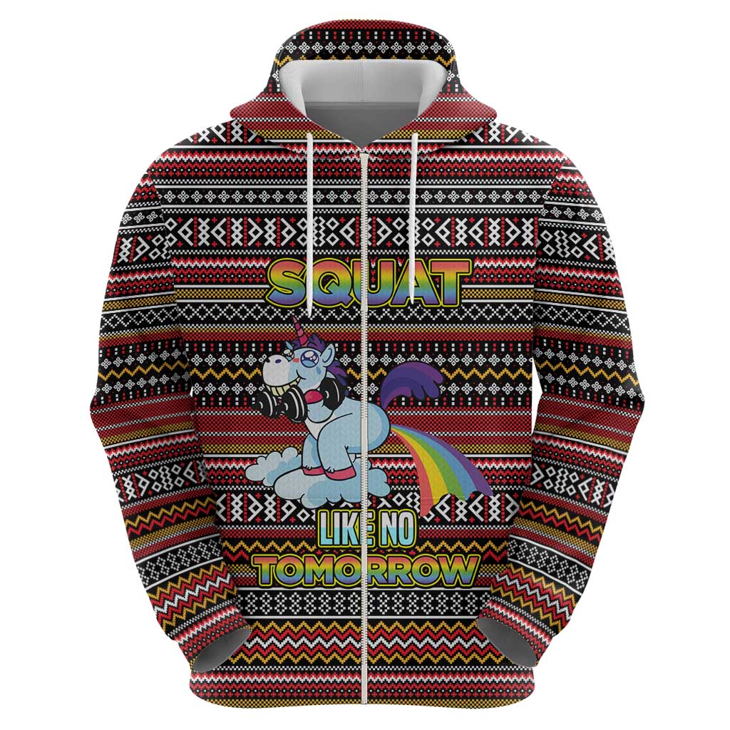 Funny Unicorn Workout Hoodie with Squat Like No Tomorrow Quote and Rainbow Tribal - Wonder Print Shop