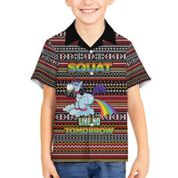 Funny Unicorn Workout Kid Hawaiian Shirt with Squat Like No Tomorrow Quote and Rainbow Tribal - Wonder Print Shop