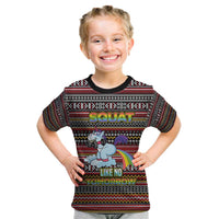Funny Unicorn Workout Kid T Shirt with Squat Like No Tomorrow Quote and Rainbow Tribal - Wonder Print Shop