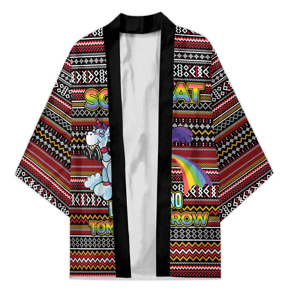 Funny Unicorn Workout Kimono with Squat Like No Tomorrow Quote and Rainbow Tribal - Wonder Print Shop