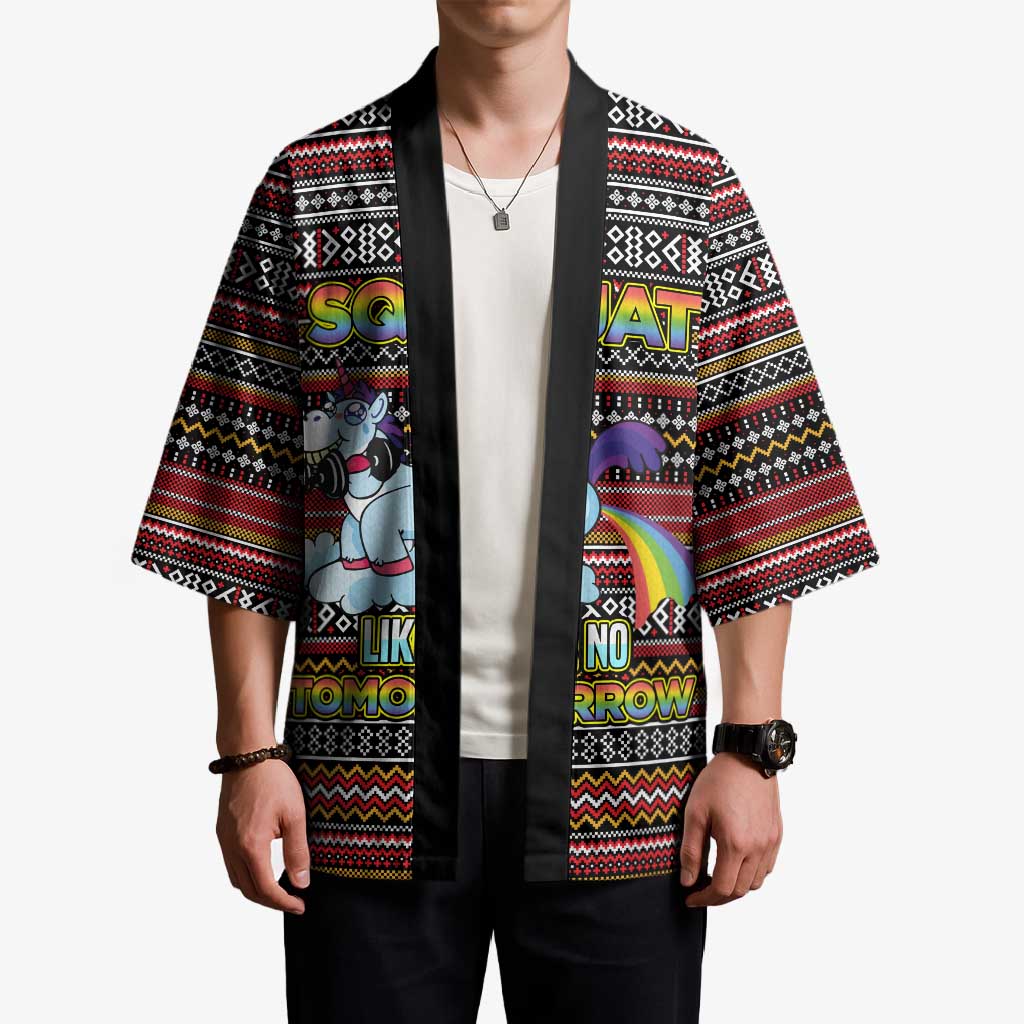 Funny Unicorn Workout Kimono with Squat Like No Tomorrow Quote and Rainbow Tribal - Wonder Print Shop