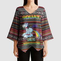 Funny Unicorn Workout Kimono Sleeve Blouse with Squat Like No Tomorrow Quote and Rainbow Tribal - Wonder Print Shop