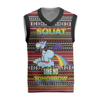 Funny Unicorn Workout Christmas Knitted V-Neck Vest with Squat Like No Tomorrow Quote and Rainbow Tribal - Wonder Print Shop