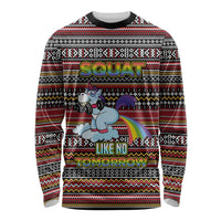 Funny Unicorn Workout Long Sleeve Shirt with Squat Like No Tomorrow Quote and Rainbow Tribal - Wonder Print Shop