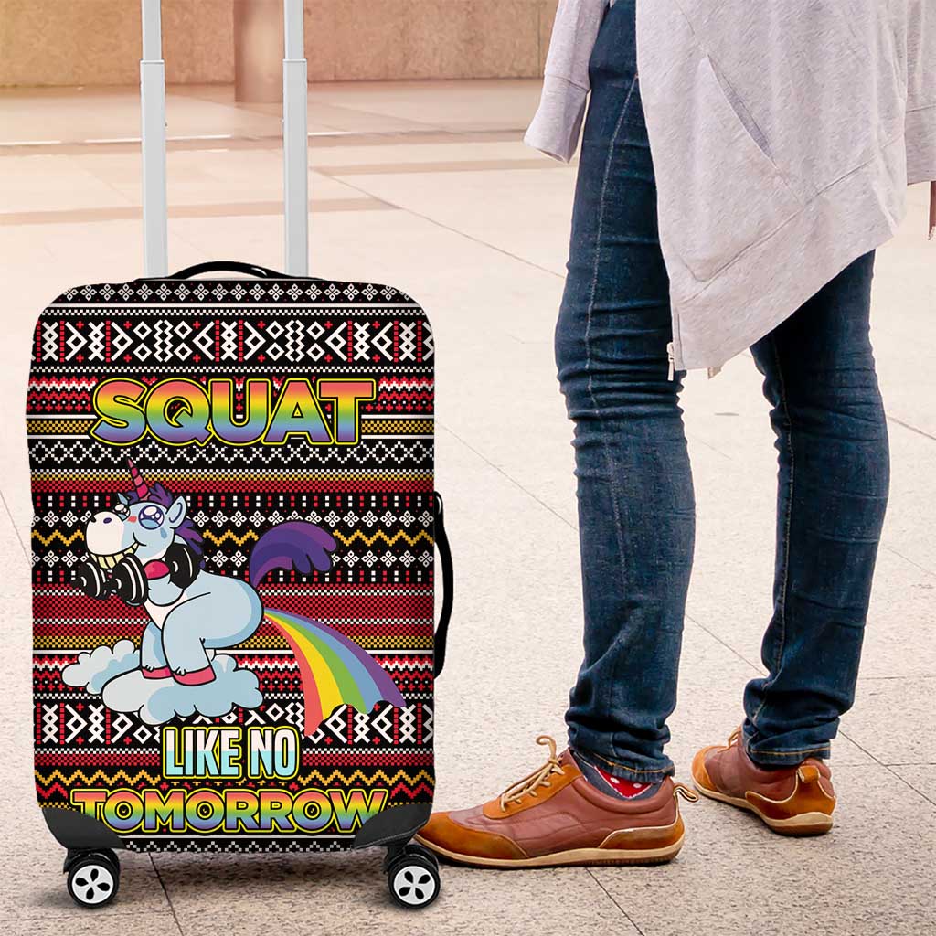 Funny Unicorn Workout Luggage Cover with Squat Like No Tomorrow Quote and Rainbow Tribal - Wonder Print Shop