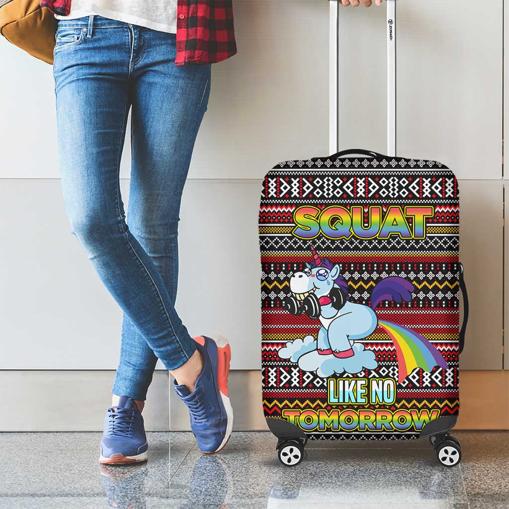 Funny Unicorn Workout Luggage Cover with Squat Like No Tomorrow Quote and Rainbow Tribal - Wonder Print Shop