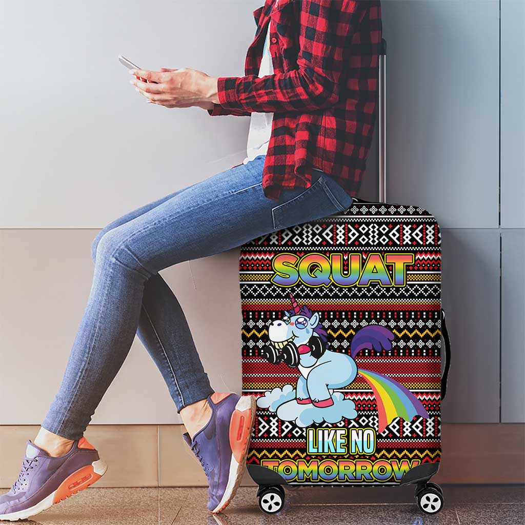 Funny Unicorn Workout Luggage Cover with Squat Like No Tomorrow Quote and Rainbow Tribal - Wonder Print Shop