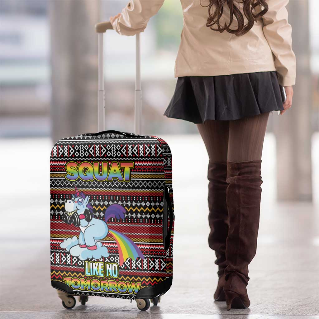Funny Unicorn Workout Luggage Cover with Squat Like No Tomorrow Quote and Rainbow Tribal - Wonder Print Shop