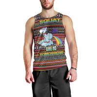 Funny Unicorn Workout Men Tank Top with Squat Like No Tomorrow Quote and Rainbow Tribal - Wonder Print Shop