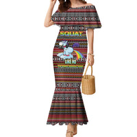Funny Unicorn Workout Mermaid Dress with Squat Like No Tomorrow Quote and Rainbow Tribal - Wonder Print Shop