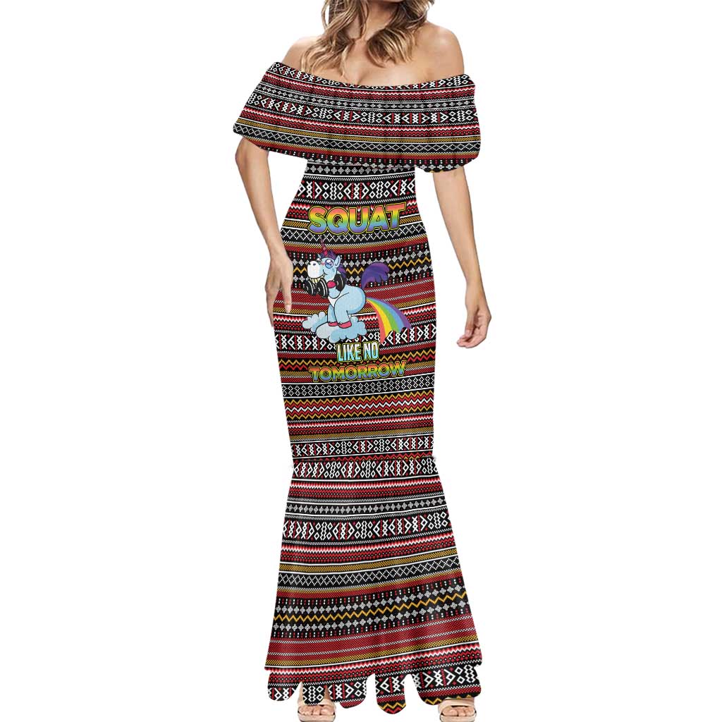Funny Unicorn Workout Mermaid Dress with Squat Like No Tomorrow Quote and Rainbow Tribal - Wonder Print Shop