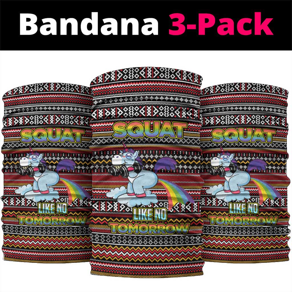 Funny Unicorn Workout Neck Gaiter with Squat Like No Tomorrow Quote and Rainbow Tribal - Wonder Print Shop