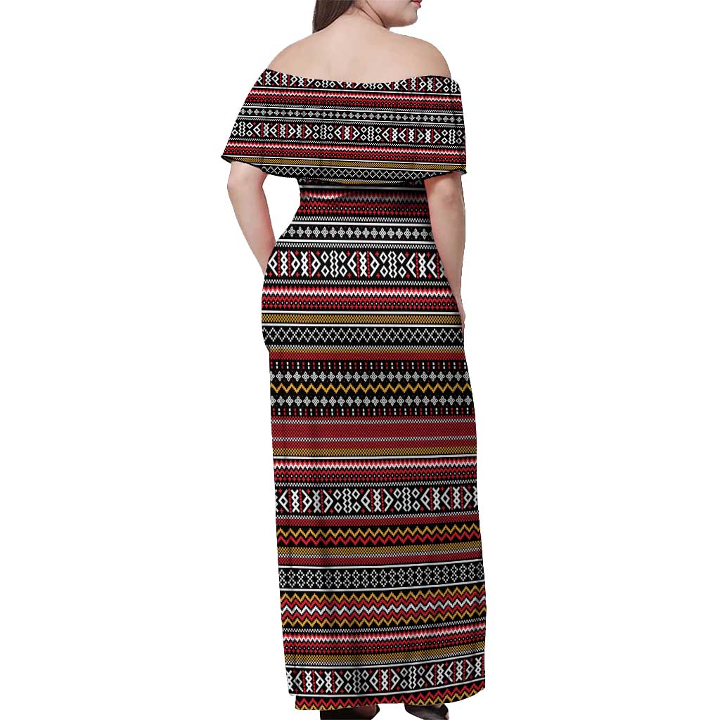Funny Unicorn Workout Off Shoulder Maxi Dress with Squat Like No Tomorrow Quote and Rainbow Tribal - Wonder Print Shop