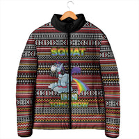 Funny Unicorn Workout Padded Jacket with Squat Like No Tomorrow Quote and Rainbow Tribal - Wonder Print Shop