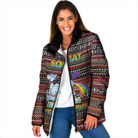 Funny Unicorn Workout Padded Jacket with Squat Like No Tomorrow Quote and Rainbow Tribal - Wonder Print Shop