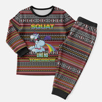 Funny Unicorn Workout Christmas Pajama Set with Squat Like No Tomorrow Quote and Rainbow Tribal - Wonder Print Shop