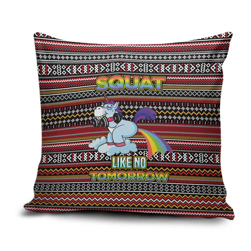 Funny Unicorn Workout Pillow Cover with Squat Like No Tomorrow Quote and Rainbow Tribal - Wonder Print Shop