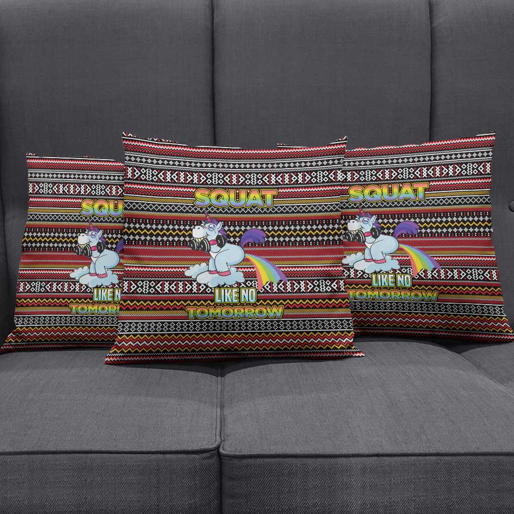Funny Unicorn Workout Pillow Cover with Squat Like No Tomorrow Quote and Rainbow Tribal - Wonder Print Shop