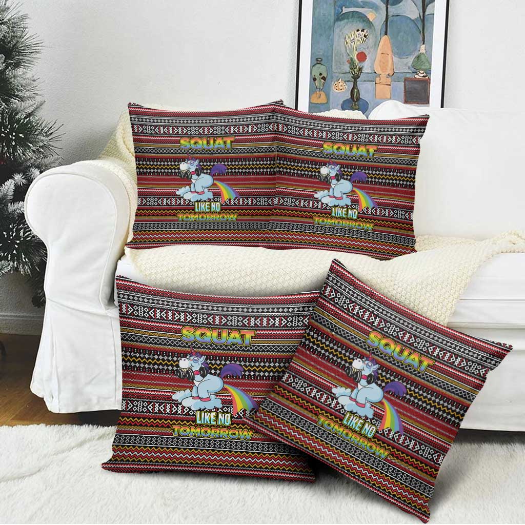 Funny Unicorn Workout Pillow Cover with Squat Like No Tomorrow Quote and Rainbow Tribal - Wonder Print Shop