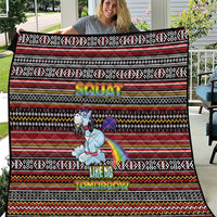 Funny Unicorn Workout Quilt with Squat Like No Tomorrow Quote and Rainbow Tribal - Wonder Print Shop