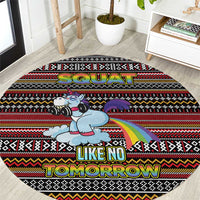 Funny Unicorn Workout Round Carpet with Squat Like No Tomorrow Quote and Rainbow Tribal - Wonder Print Shop