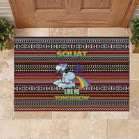 Funny Unicorn Workout Rubber Doormat with Squat Like No Tomorrow Quote and Rainbow Tribal - Wonder Print Shop