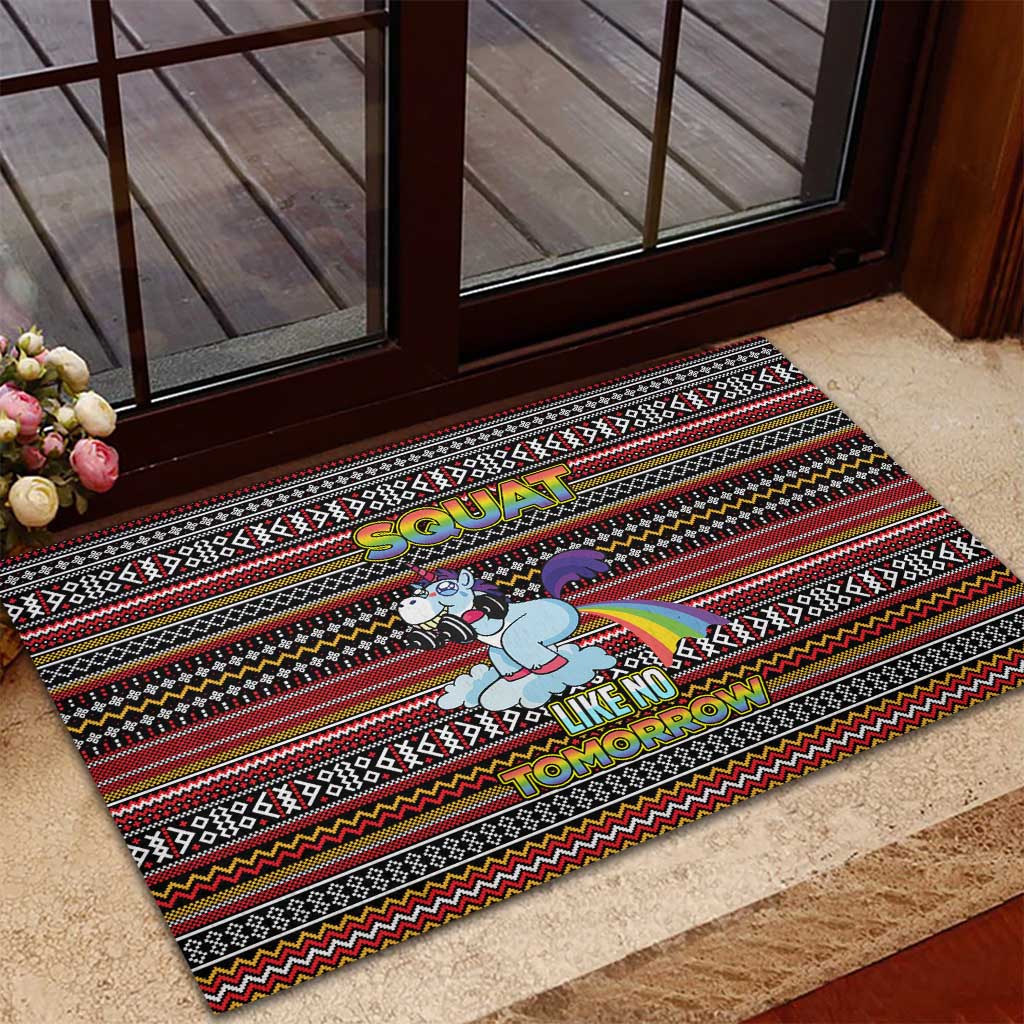 Funny Unicorn Workout Rubber Doormat with Squat Like No Tomorrow Quote and Rainbow Tribal - Wonder Print Shop
