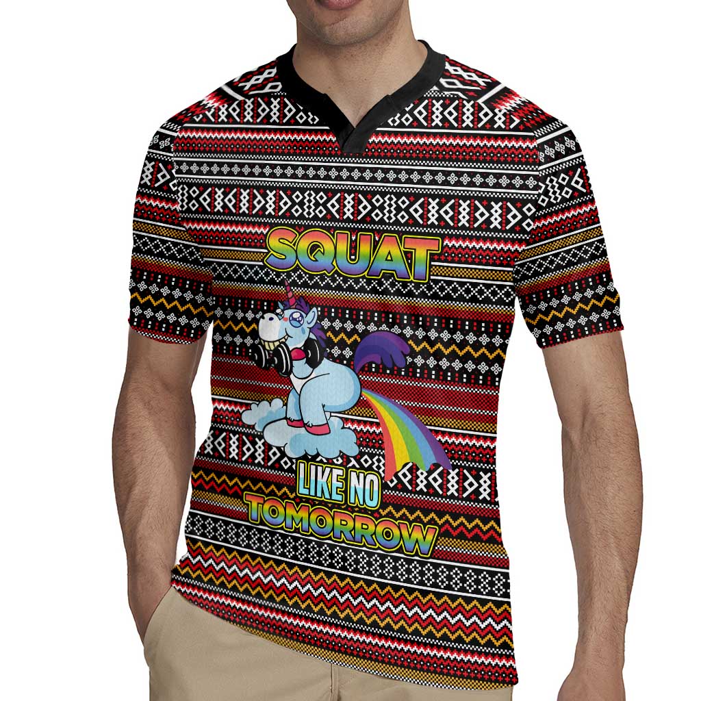 Funny Unicorn Workout Rugby Jersey with Squat Like No Tomorrow Quote and Rainbow Tribal - Wonder Print Shop