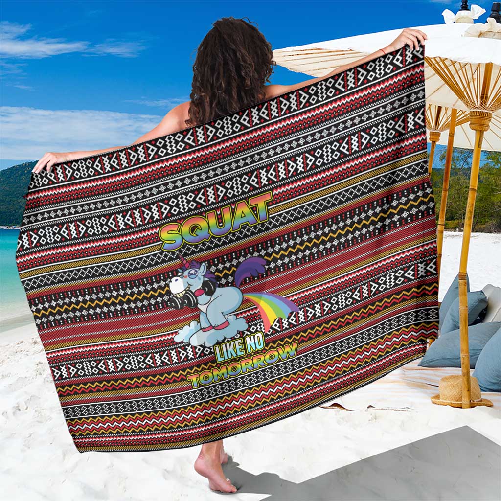 Funny Unicorn Workout Sarong with Squat Like No Tomorrow Quote and Rainbow Tribal - Wonder Print Shop