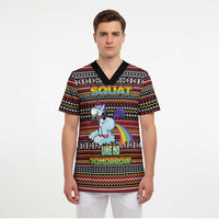 Funny Unicorn Workout Scrub Top with Squat Like No Tomorrow Quote and Rainbow Tribal - Wonder Print Shop