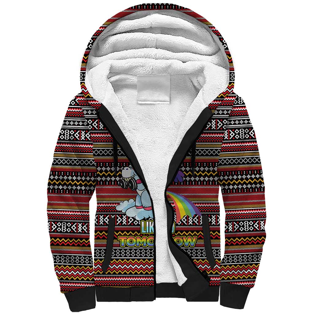 Funny Unicorn Workout Sherpa Hoodie with Squat Like No Tomorrow Quote and Rainbow Tribal - Wonder Print Shop