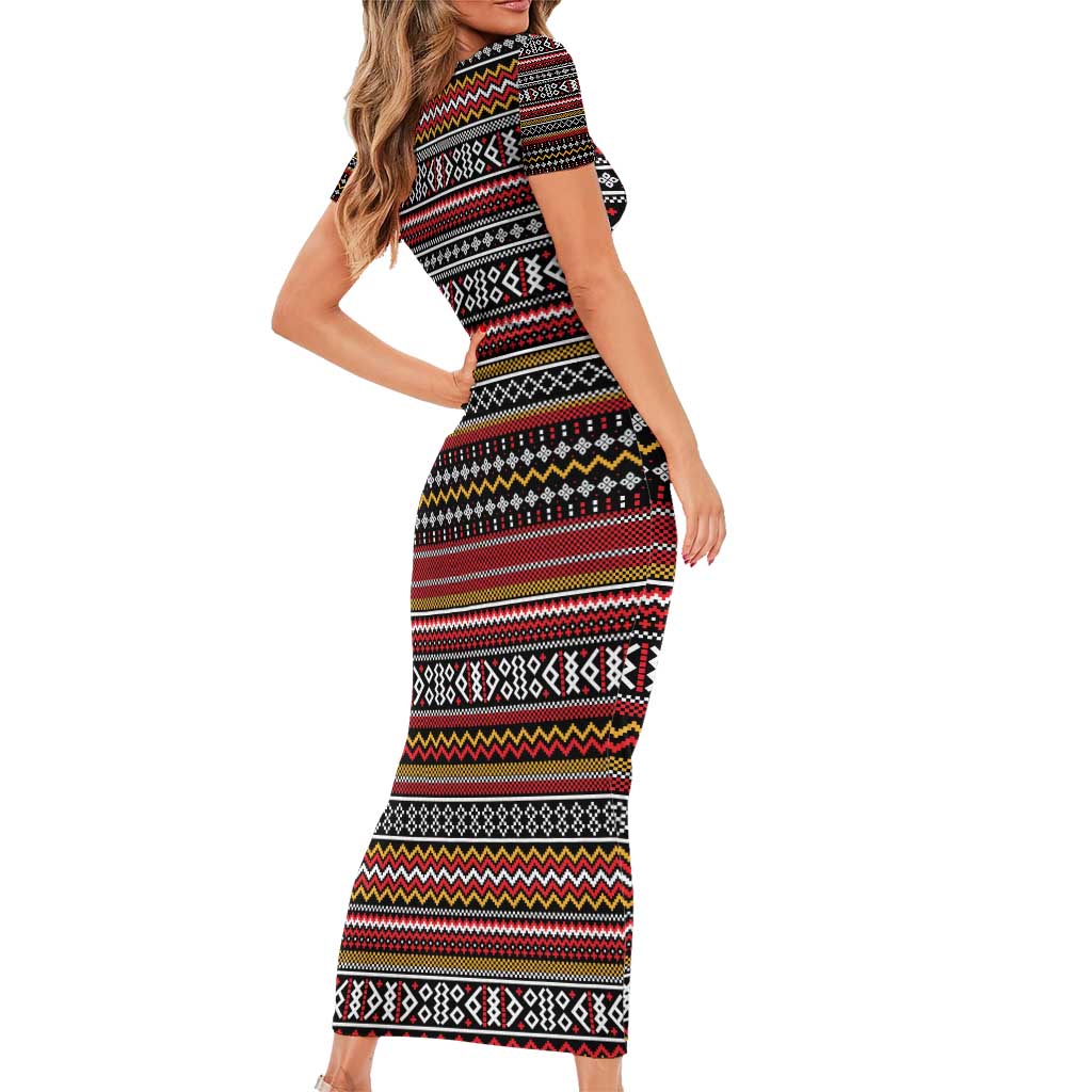 Funny Unicorn Workout Short Sleeve Bodycon Dress with Squat Like No Tomorrow Quote and Rainbow Tribal - Wonder Print Shop