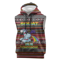 Funny Unicorn Workout Sleeveless Hoodie with Squat Like No Tomorrow Quote and Rainbow Tribal - Wonder Print Shop