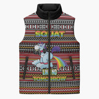 Funny Unicorn Workout Sleeveless Puffer Jacket with Squat Like No Tomorrow Quote and Rainbow Tribal - Wonder Print Shop