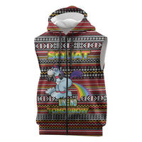 Funny Unicorn Workout Sleeveless Zip Hoodie with Squat Like No Tomorrow Quote and Rainbow Tribal - Wonder Print Shop