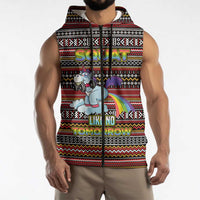 Funny Unicorn Workout Sleeveless Zip Hoodie with Squat Like No Tomorrow Quote and Rainbow Tribal - Wonder Print Shop