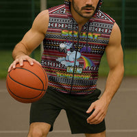 Funny Unicorn Workout Sleeveless Zip Hoodie with Squat Like No Tomorrow Quote and Rainbow Tribal - Wonder Print Shop
