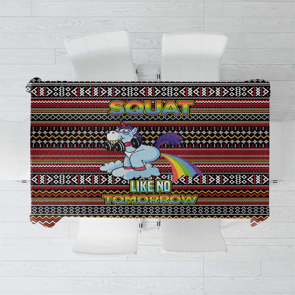 Funny Unicorn Workout Tablecloth with Squat Like No Tomorrow Quote and Rainbow Tribal - Wonder Print Shop