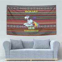 Funny Unicorn Workout Tapestry with Squat Like No Tomorrow Quote and Rainbow Tribal - Wonder Print Shop