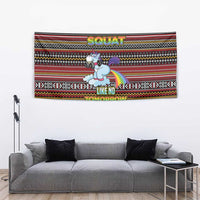 Funny Unicorn Workout Tapestry with Squat Like No Tomorrow Quote and Rainbow Tribal - Wonder Print Shop