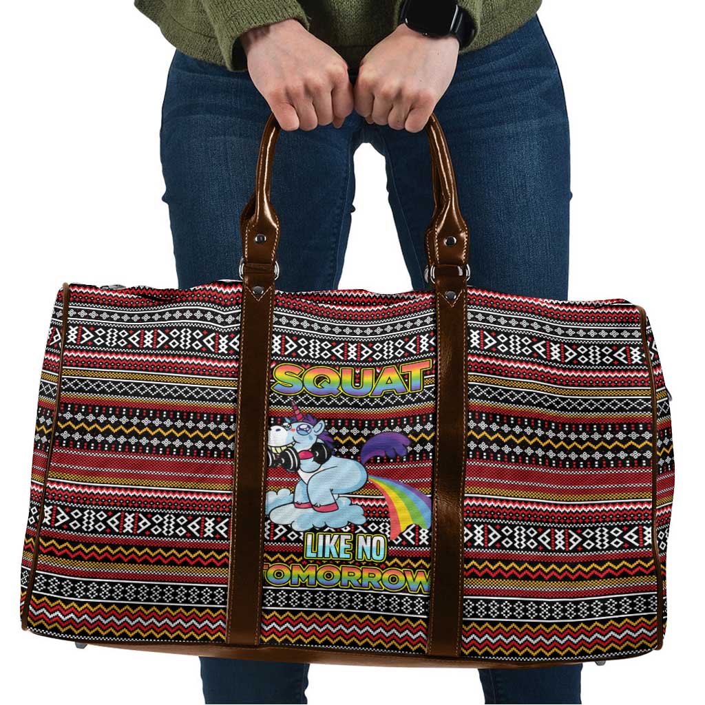 Funny Unicorn Workout Travel Bag with Squat Like No Tomorrow Quote and Rainbow Tribal - Wonder Print Shop