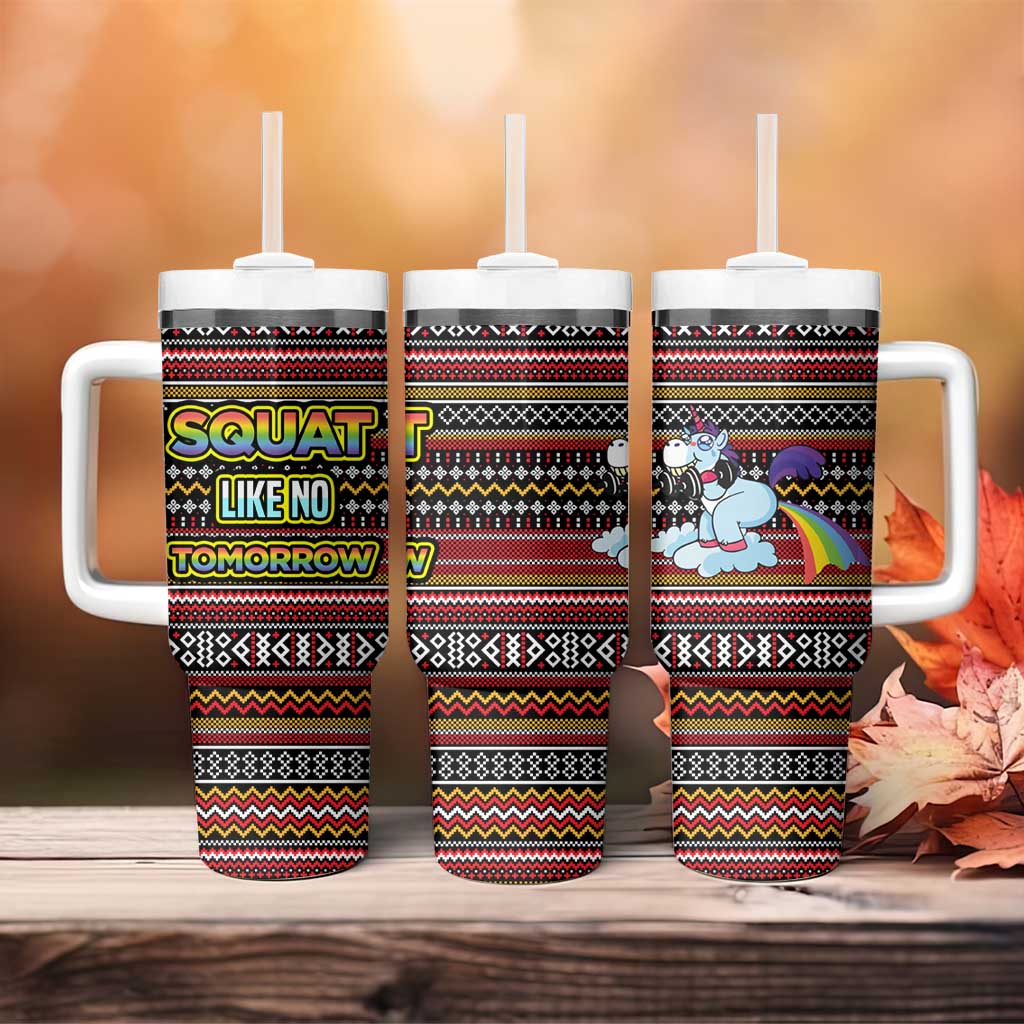 Funny Unicorn Workout Tumbler With Handle with Squat Like No Tomorrow Quote and Rainbow Tribal - Wonder Print Shop