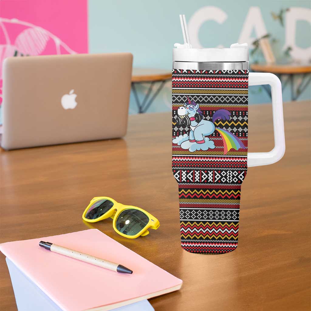 Funny Unicorn Workout Tumbler With Handle with Squat Like No Tomorrow Quote and Rainbow Tribal - Wonder Print Shop