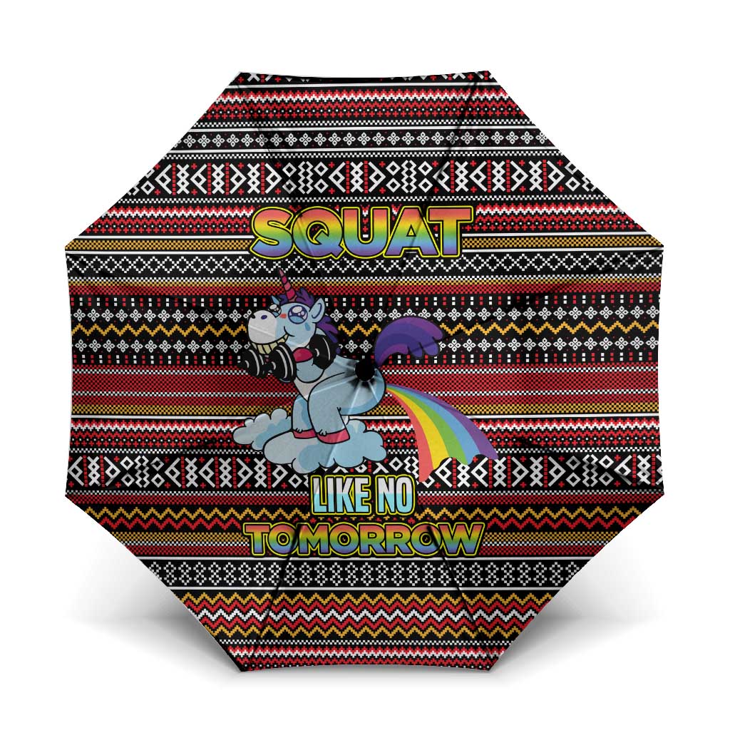 Funny Unicorn Workout Umbrella with Squat Like No Tomorrow Quote and Rainbow Tribal - Wonder Print Shop